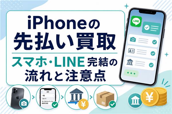 iPhoneの先払い買取とスマホ・LINE完結の流れや注意点をまとめたアイキャッチ画像